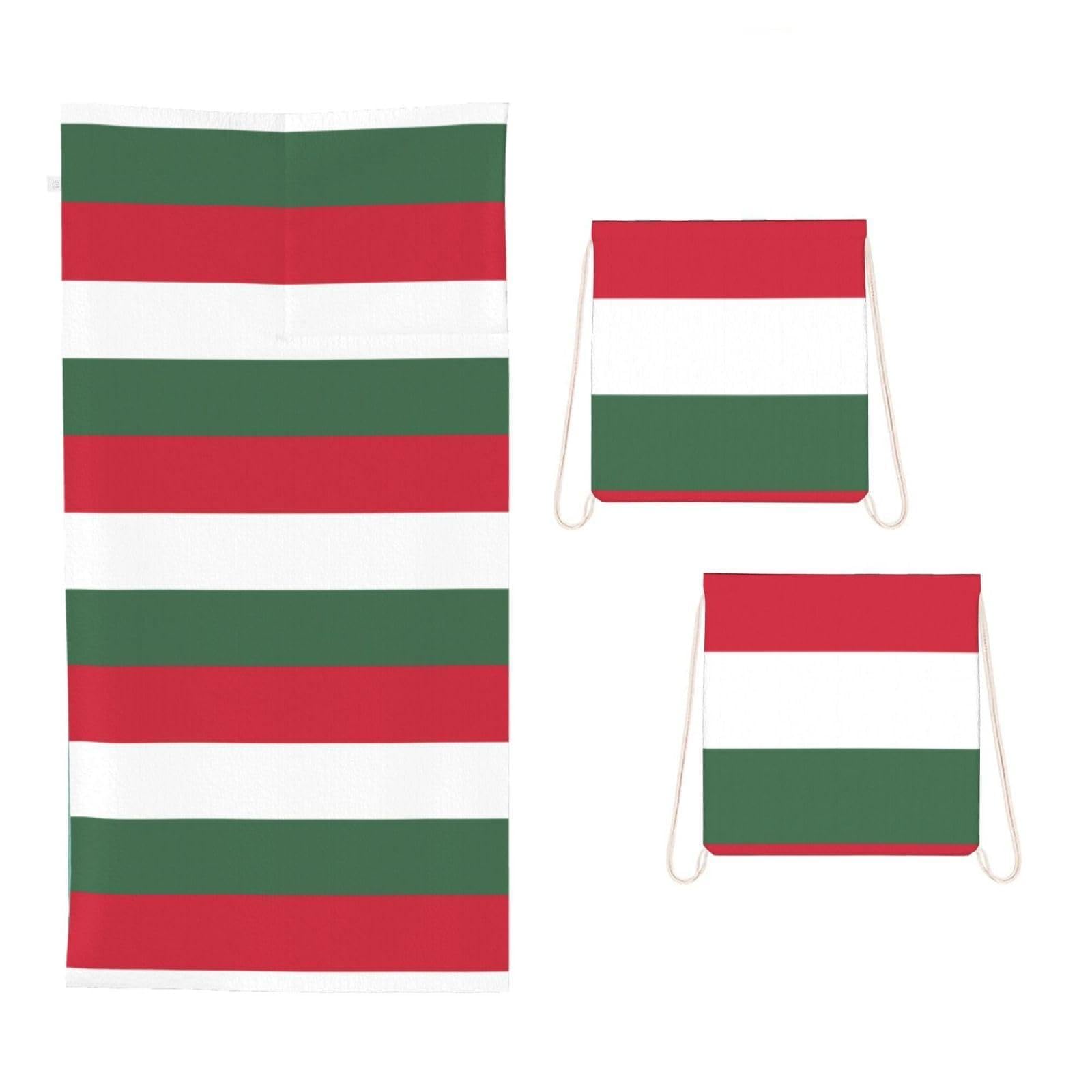 CNTDBU Flag of Hungary 2 in 1 Packable Towel Bag-Large Beach Towel with Stuff Sack, Super Absorbent Microfiber Travel Towel for Pool