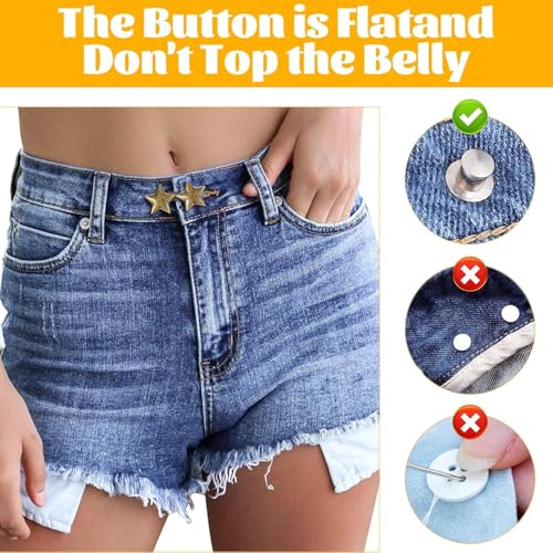 Image of Star Waist Knots for Jeans Tightening Clips Buttons, 4 Pairs Jeans Adjustable Pins for Women Pants, Fashion Metal Clips for Waist Tight, Loose Skirt, Trousers, No Sewing Required