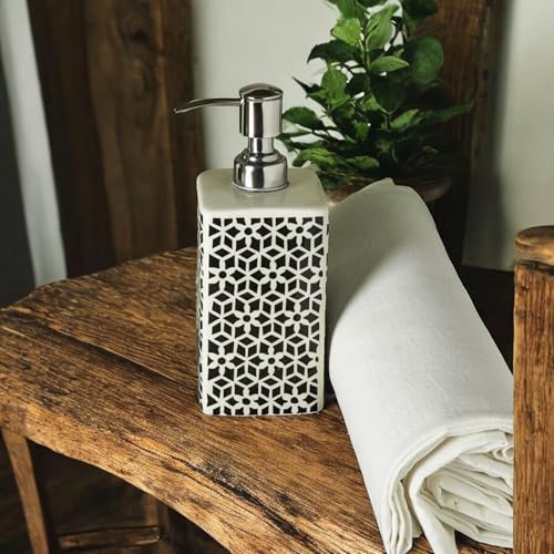 Image of Ceramic Soap Dispenser 330ml (Set of 1) | Multipurpose Liquid Soap, Lotion & Hand Wash Pump Bottle for Bathroom & Kitchen | Black & White