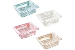 4-Pack Fridge Drawer Organizer: Adjustable Kitchen Organizer with Pull-Out Storage Drawer