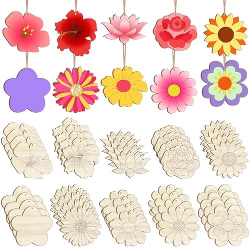 Amazon.com: Wooden Flower Ornaments to Paint Spring Decoration Cutouts ...
