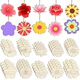 Gerrii 100 Pcs 3.15 inch Flower Wood Cutout for Crafts Unfinished Wood Cutouts Flower Ornaments to Paint Spring Decoration DIY Blank Wood Ornament with 10 Style for Crafts Hanging Decorations