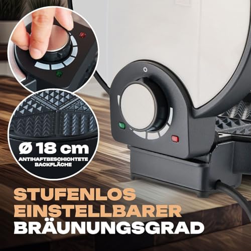 Foto von Bomann® Waffeleisen mit Ø 18cm antihaftbeschichteter Backfläche | Waffeleisen Herzform | mit stufenlos einstellbaren Bräunungsgrad & Backampel | Waffle Maker mit Edelstahleinlage | 1000W | WA 1365 CB