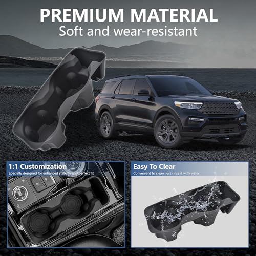 Image of Cup Holder Inserts for Ford Explorer 2020-2024 Accessories, Non-Slip Silicone Center Console Protector Organizer to Prevent Spills & Scratches for Explorer Interior Accessories