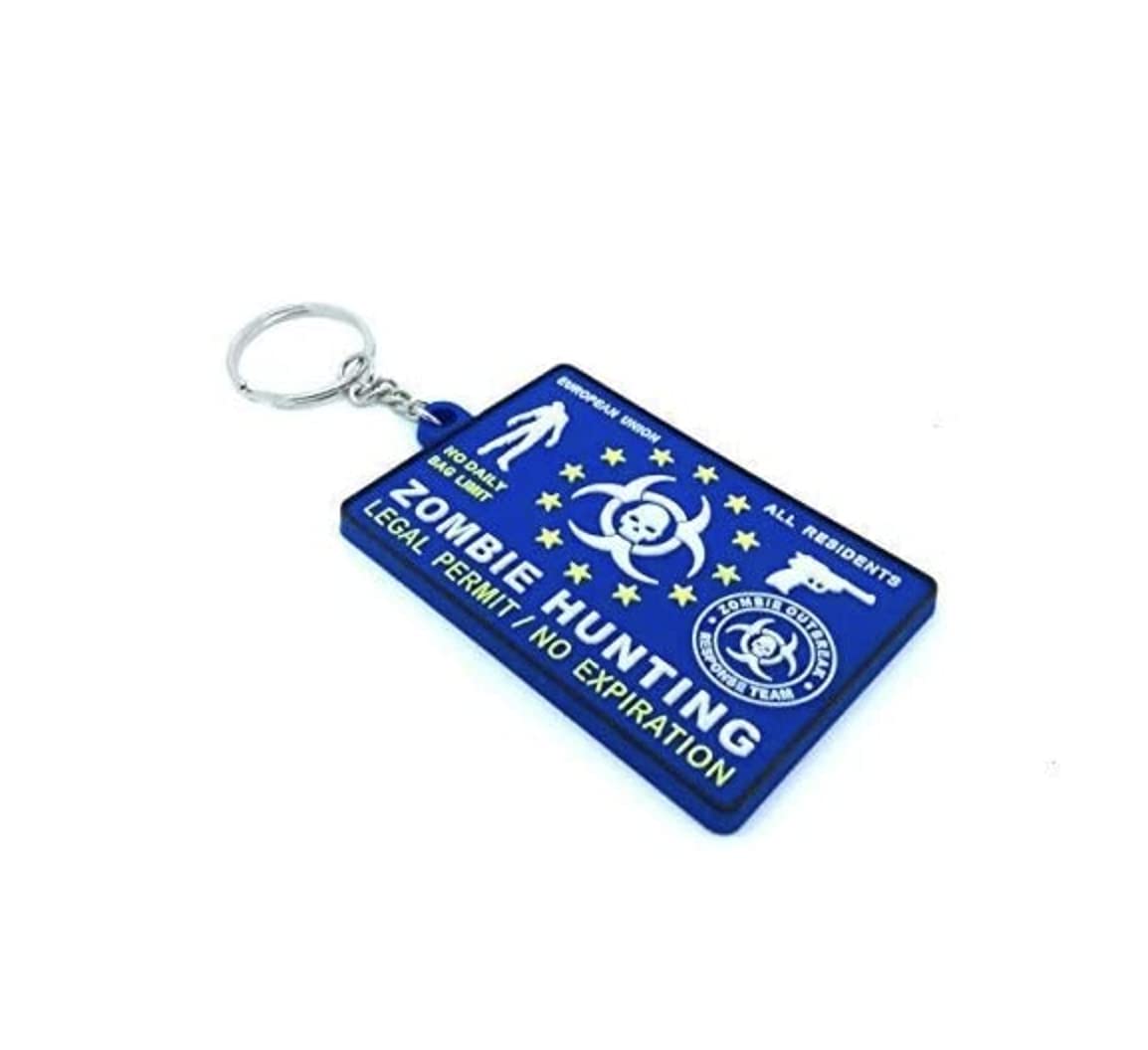 Patch Nation Unisex Blue Zombie Hunting Eu Legal Permit All Residents Pvc Keychain Keyring