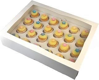 LarryRoo Premium Mini Cupcake Boxes with Window for 24 Cupcakes and Inserts, Ultra White, Pack of 5, 33cm Modern