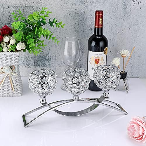 SUMTree 3-Arm Crystal Bowls Tealight Decorative Candelabra Candle Holder for Home Office Wedding Silver