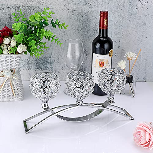 SUMTree 3-Arm Crystal Bowls Tealight Decorative Candelabra Candle Holder for Home Office Wedding Silver - Image 4