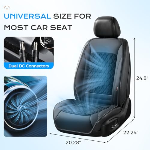 Image of Coverado 2026 Upgraded Air Flow Cooling Seat Cover, 12V-24V Breathable Ventilated Car Seat Cushion, Universal for Vehicle SUV Truck Van, Deep Black