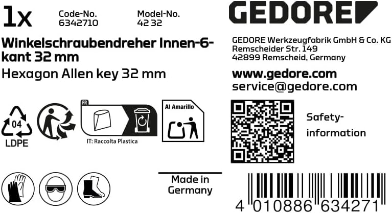 ゲドレー(Gedore) 六角棒レンチ ショートタイプ 42 32.0mm 6342710