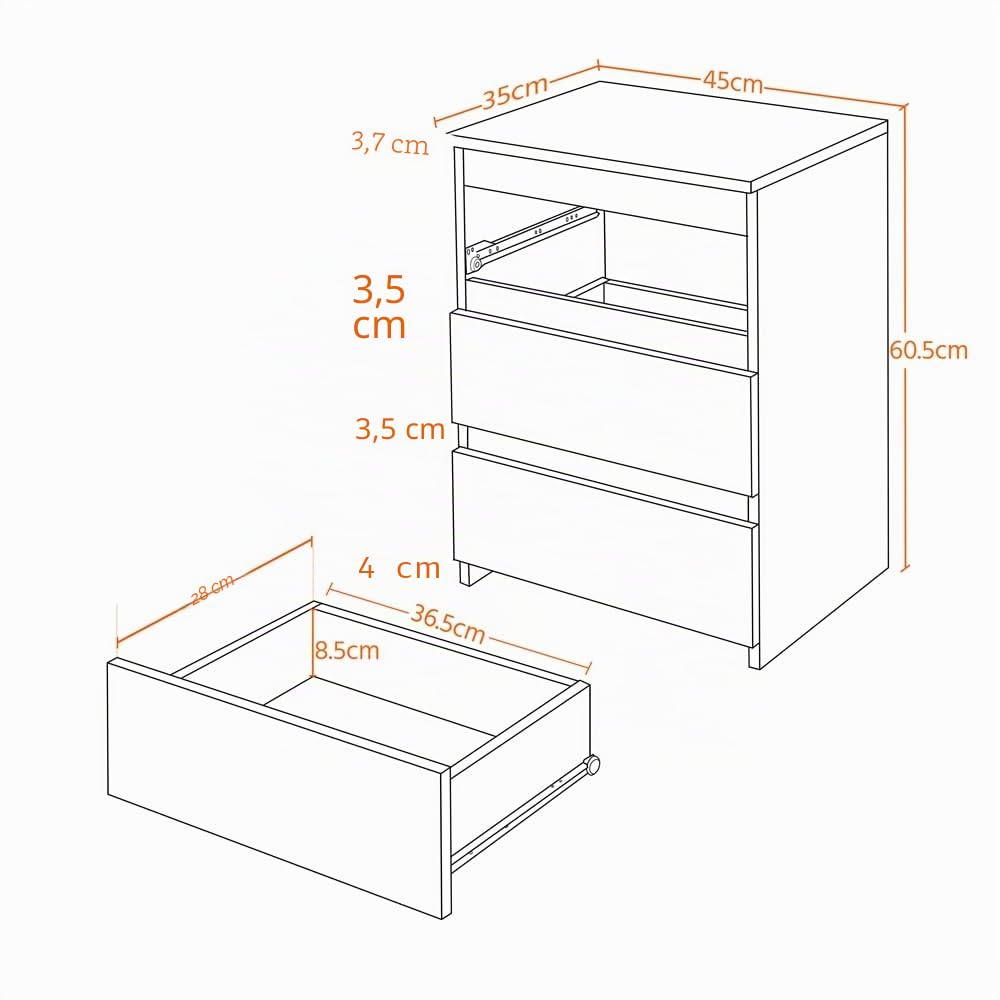 Yaheetech Comodino Camera da Letto Cassettiera Bianco con 3 Cassetti Mobiletto Moderno Tavolino Lato in Legno MDF per Soggiorno 45 x 35 x 60,5 cm Nero