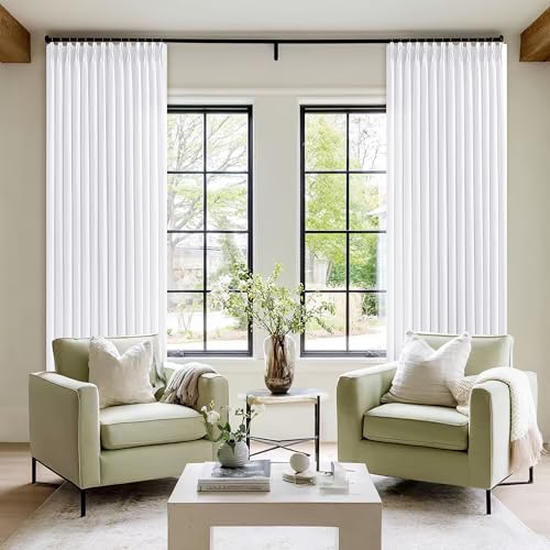 Image of Extra Wide Snow White Pinch Pleated Semi Sheer Linen Curtains 70x102 Drape | 70 inch wide 102 inch Extra Long, Light Filtering Privacy, Living Room, Burlap Textured, Memory Shape Hook Rings, Bohemian