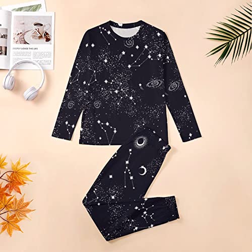 SEPTYK Stars Moon Planet Space Galaxy Pattern Men's Pajama Set Long Sleeve Top & Bottom Sleepwear 2 Piece Lounge PJ2