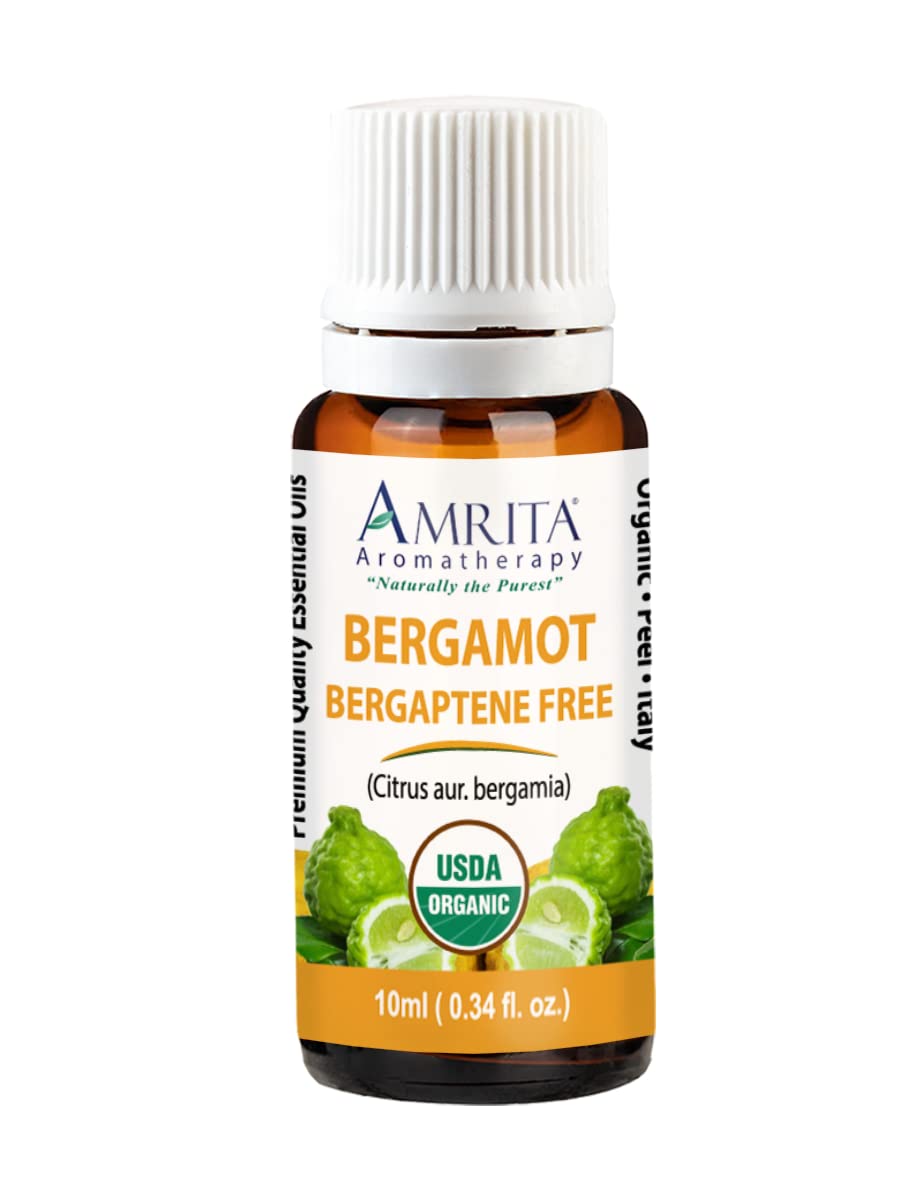 Amrita Aromatherapy: Organic Bergamot Bergaptene Free Essential Oil; 100% Pure and Undiluted Citrus AUR. bergamia; Premium Quality Aromatherapy Oil;