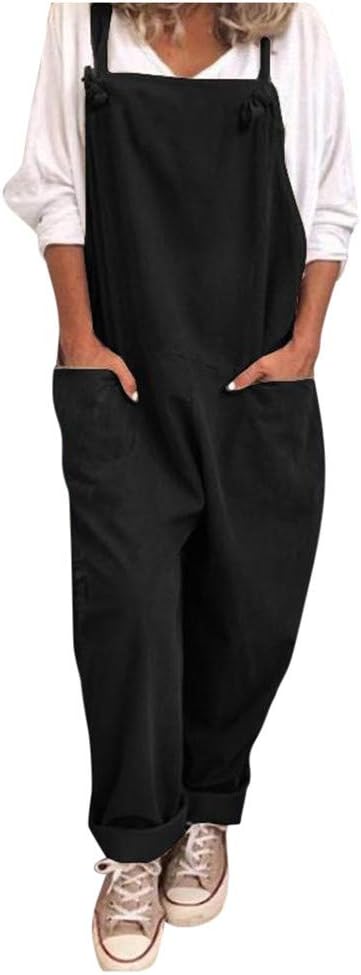 Women's Casual Jumpsuits Overalls Baggy Bib Harem Pants Playsuit Trousers Cotton Linen Dungarees