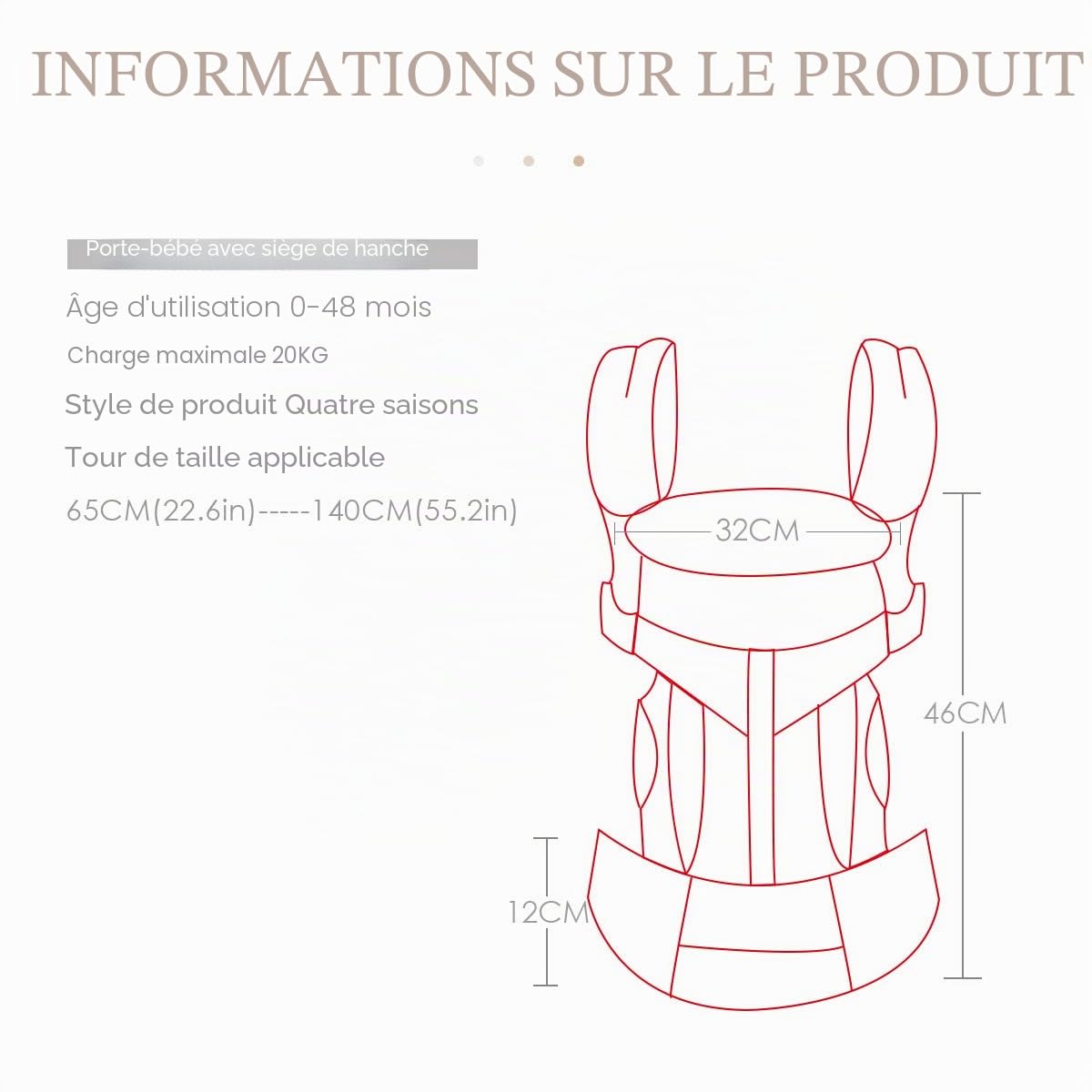 SONARIN Porte-bébé Convertible Premium,avec sac de rangement,Capot Écran solaire, Ergonomique,pour Nouveau-né à tout-petit (0-48 mois),charge maximale 20 kg,Support de tête,Idéal Cadeau(Rouge Foncé)