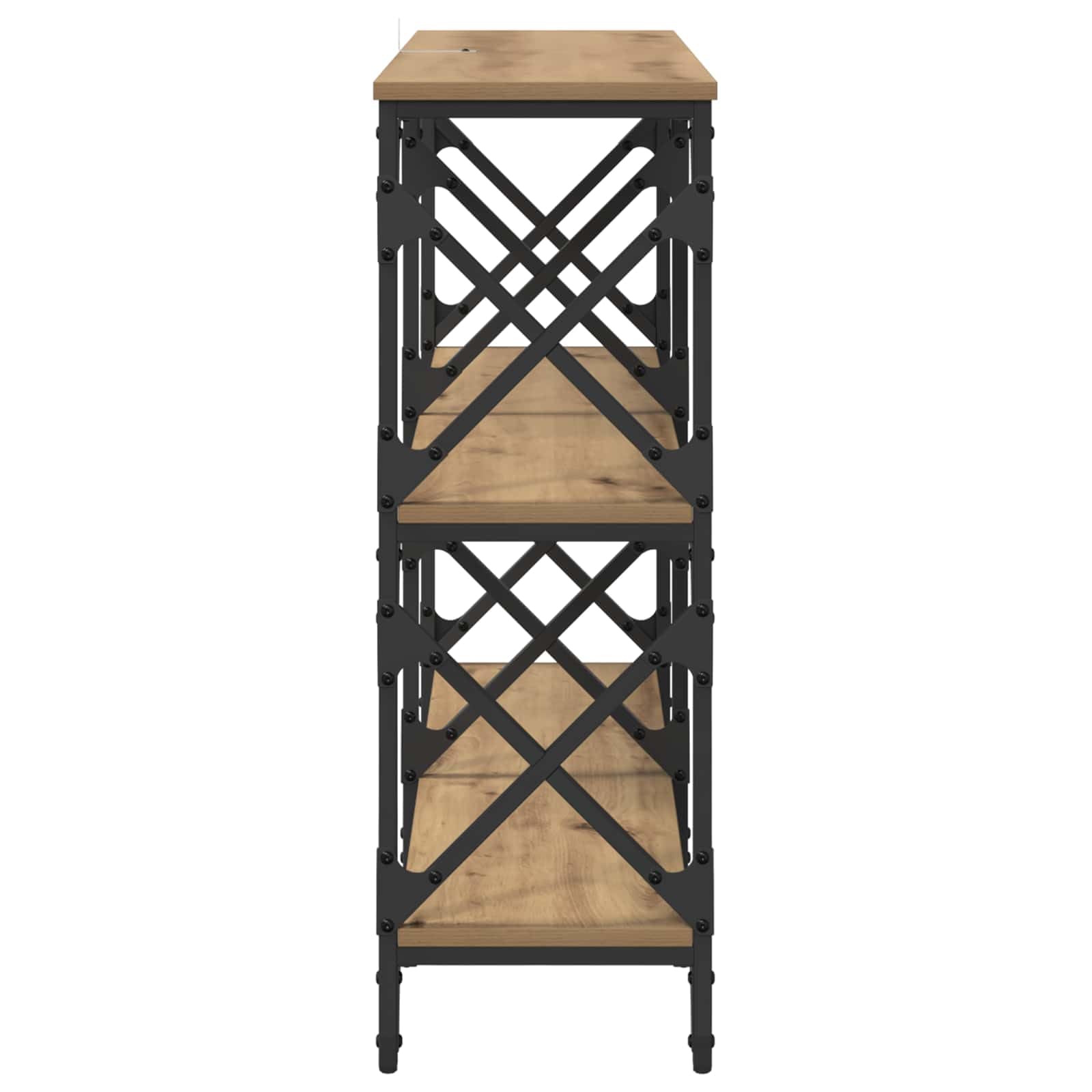 Générique Nowoczesna konsola stołowa 100x28x80 cm, drewno inżynieryjne dąb, półki do przechowywania, solidna stalowa rama, metalowe nóżki, ręczne poziomery