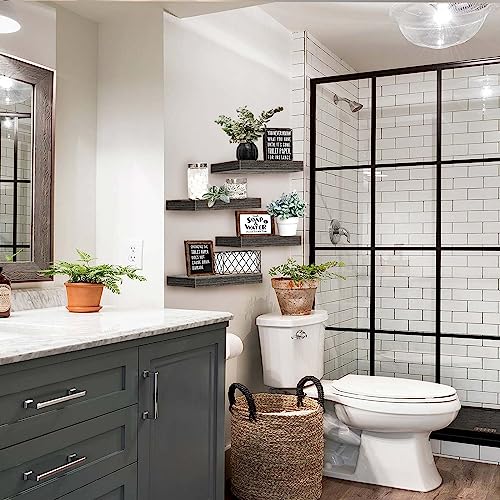 Image of QEEIG Floating Shelves for Wall Bathroom Shelf Bedroom Kitchen Living Room Farmhouse Small Book Shelf 16 inch Set of 4, Grey (015-GY4)