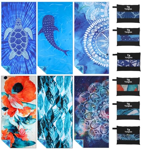 Yongoes 6 Pack Microfiber Lightweight Thin Beach Towel Sand Free