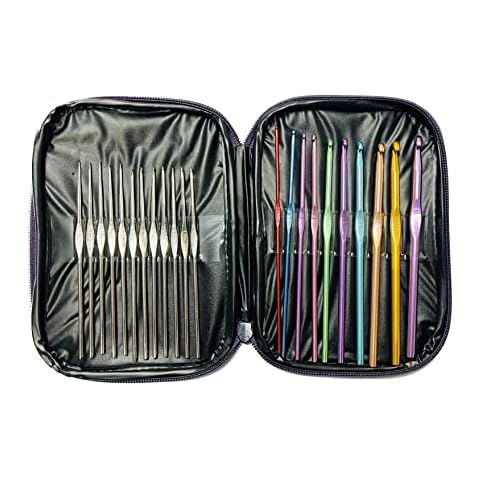 22pcs Crochet Hooks Set with Case Aluminium Needles 0.60mm 0.75mm 0.85mm 0.90mm 1mm 1.1mm 1.25mm 1.4mm 1.5mm 1.6mm 1.75mm 1.9mm 2mm 2.5mm 3mm 3.5mm 4mm 4.5mm 5mm 5.5mm 6mm 6.5mm Cover