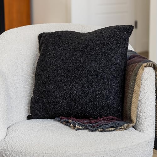 SAMIAH LUXEBlack Teddy Boucle Pillow Covers 18x18 2pcs for Home Living Room Decor, Sherpa Textured Decorative Throw Pillow Covers for Boho Decor, Square Throw Cushion Euro Shams for Modern Farmhouse