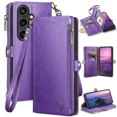Image of XcaseBar Compatible with Samsung Galaxy S25 Wallet case with Zipper Credit Card Holder【RFID Blocking】,Flip Folio Book PU Leather Phone case Shockproof Cover Women Men for Samsung S25 case Purple