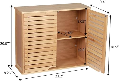 Miniatura 3 de HYNAWIN Bathroom Wall Mounted Bamboo Storage Cabinet with Double Doors, 2-Tier Adjustable Shelf, Over Toilet Organizer for Bathroom, Kitchen,