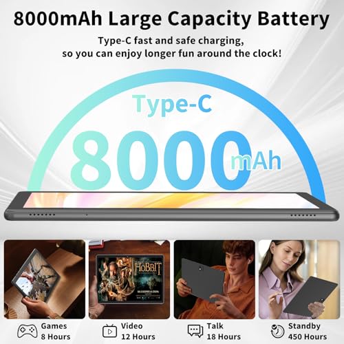 Image of Android Tablet with Keyboard, Android 15 Tablet 10 inch, 26GB+256GB+2TB Expand, 2-in-1 Tablets with 8-Core, 5G WiFi, 8000mAh, BT5.0, GMS, GPS, Gemini AI, Tablets PC with Mouse, Case, Stylus(Black)