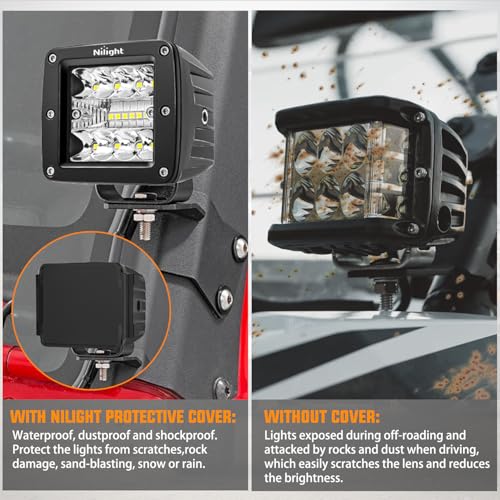 Image of Nilight 3 Inch Cube Light Pod Covers 2 PCS Black Color | Protective Durable Polycarbonate Lens, Waterproof Dustproof Scratch-Proof for Square Off Road Driving Lighting