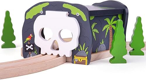 Bigjigs Rail Skull Cave & Tunnel - Juego de accesorios de tren de madera, túneles para trenes y juegos de ferrocarril, juguetes clásicos para niños,