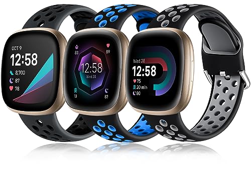 Correas deportivas de silicona impermeables para Fitbit Versa y Sense, 3 unidades miniatura 1