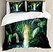 Ambesonne Jungle Duvet Cover Set, Tropical Lake Mangrove Rainforest Pathway Through Sri Lanka Travel Destination, Decorative 3 Piece Bedding Set with 2 Pillow Shams, Queen Size, Green Teal