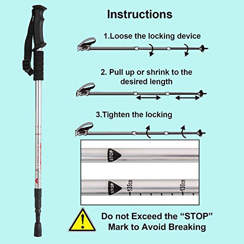 Image of Aihoye Aluminum Hiking Trekking Poles, 2 Pack Collapsible,Lightweight, Anti Shock, Walking Sticks,Adjustable Hiking Pole for Men and Women (Silver)