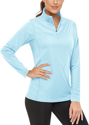 Boladeci Camisetas de sol para mujer UPF 50 protección UV cremallera de un cuarto manga larga secado rápido camisetas de protección contra
