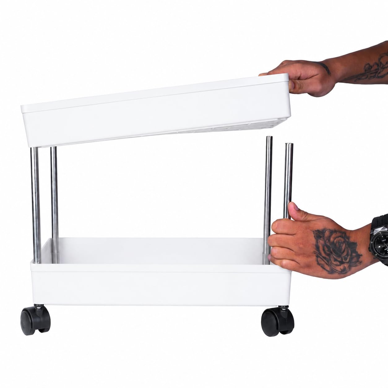 Estante delgado con ruedas, bandejas de plástico con soporte de acero inoxidable, carrito de almacenamiento de cocina, organizador multiusos para ahorrar espacio, estante para patatas y