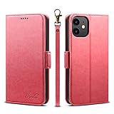 Keallce Compatible with iPhone 12/12 Pro Case, Leather Flip Wallet Case for iPhone 12 Pro [3 Card Slots] [Change Slot] [Magnetic Closure] [Wrist Strap] Cover Case Compatible with i12 6.1' Rosered