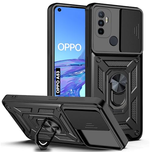 Image of AESTMO Tough Armor Oppo A53 Bumper Back Case Cover | Ring Holder & Sliding Camera Shield Cover | 360 Degree Protection Back Case Cover for Oppo A53 (Black)