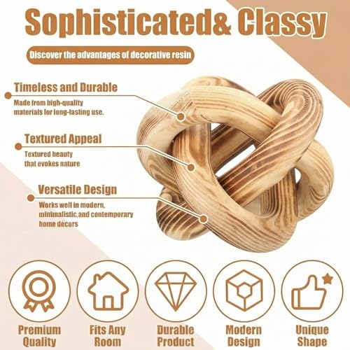 Image of Yalikop 3 Link Wood Knot Decor Rustic Home Decor Accents Hand Carved Coffee Table Decoration, Boho Chain Link Decoration, Modern Shelf, Rustic Objects for Home Living Room Bedroom(Burnt)