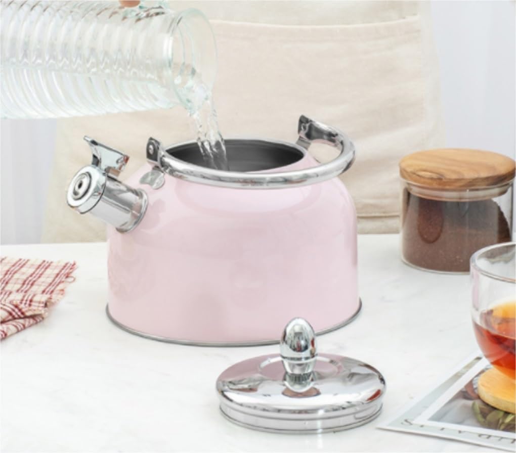 Stove Top Stove Top Kettle Whistling Stovetop Tea Kettle Retro Tea Kettle Stainless Steel Red Whistling Tea Pot with Ergonomic Handle Whistle Kettle Teakettle