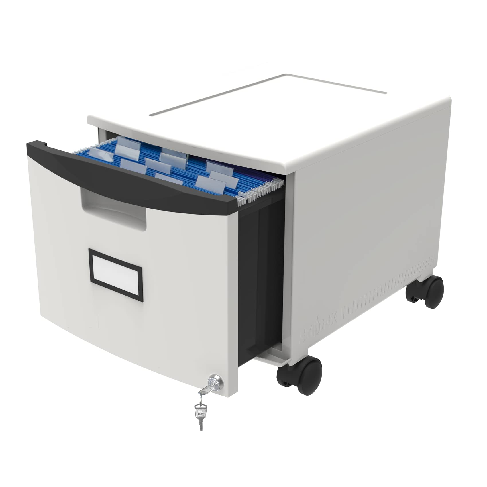 Storex Raccoglitore a un cassetto in plastica – Organizer per documenti con serratura con ruote, per casa e ufficio, grigio, 1 confezione (61266A01C)