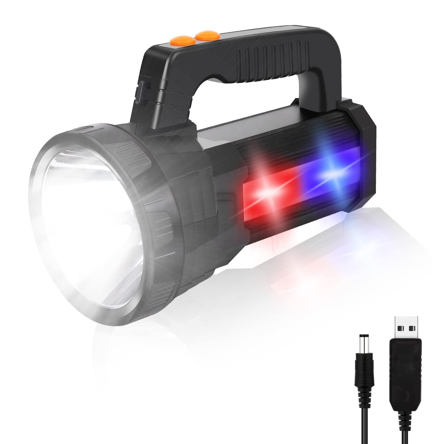 Rechargeable LED Spotlight Flashlights 5000 High Lumens, Super Bright Flashlight with 6 Modes IPX5 Waterproof, Large Searchlight for Fishing, Hiking and Camping