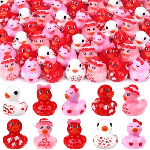 QAUYETM 80Pcs Valentines Day Resin Ducks Duck Figures Bulk Ducks Ornaments for Garden Miniature Landscape Gifts Decoration Valentines Day Party Favors