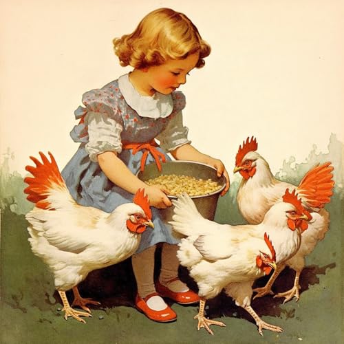 Diamond Painting Kit: Little Girl Feeding Chickens