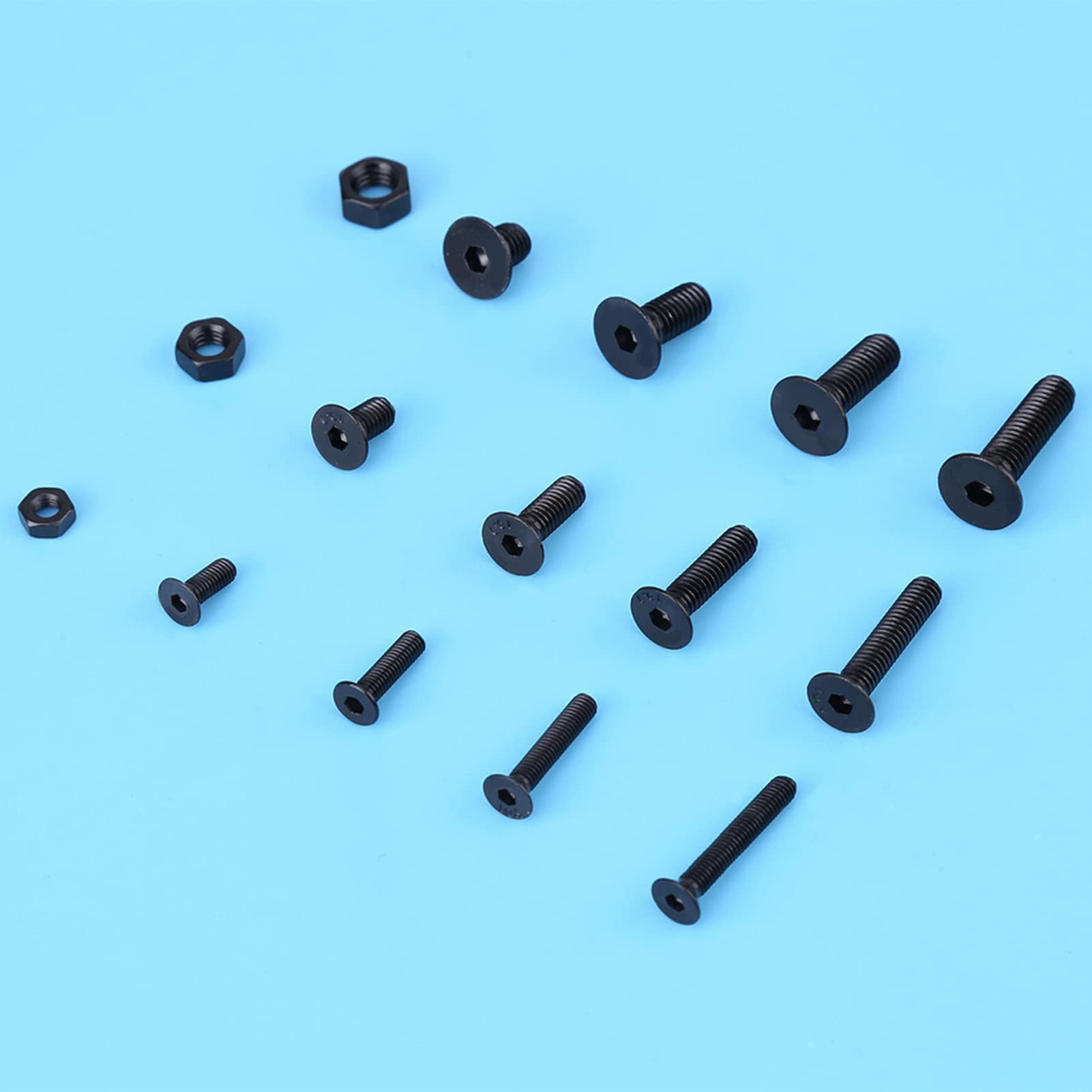 Juego de tornillos y tuercas de cabeza plana M3, M4, M5, de aleación de acero, 440 unidades, con caja de plástico, color negro