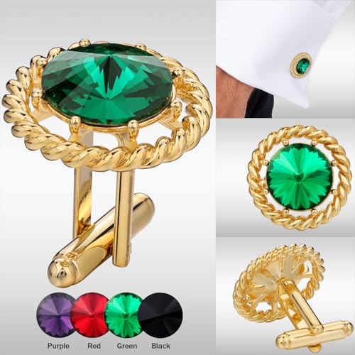 Gold Cuff Links Mens, TAIGRAMA Black Purple Green Red Crystal Cufflinks for Men as Business Wedding Birthday Gift for Groom Father Husband Boyfriend3