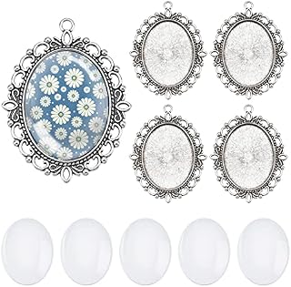 PandaHall Alloy Cabochon Resin Miniature Head Women Portrait Cabochons Sets, Silber Frabe, 40x30 mm
