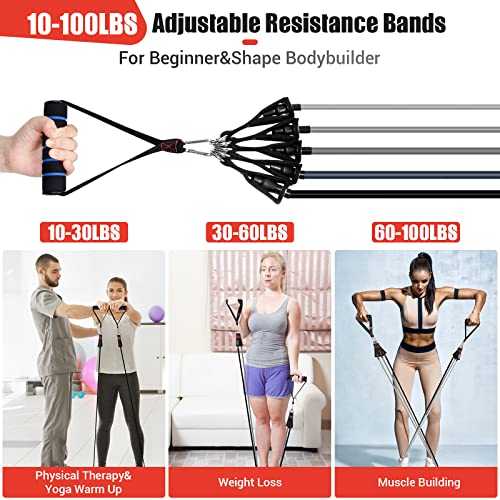 Image of Resistance Bands with Handles for Women, 5 Level Exercise Bands | Workout Bands for Physical Therapy, Yoga, Pilates, Door Anchor, Storage Pouch, Training Poster