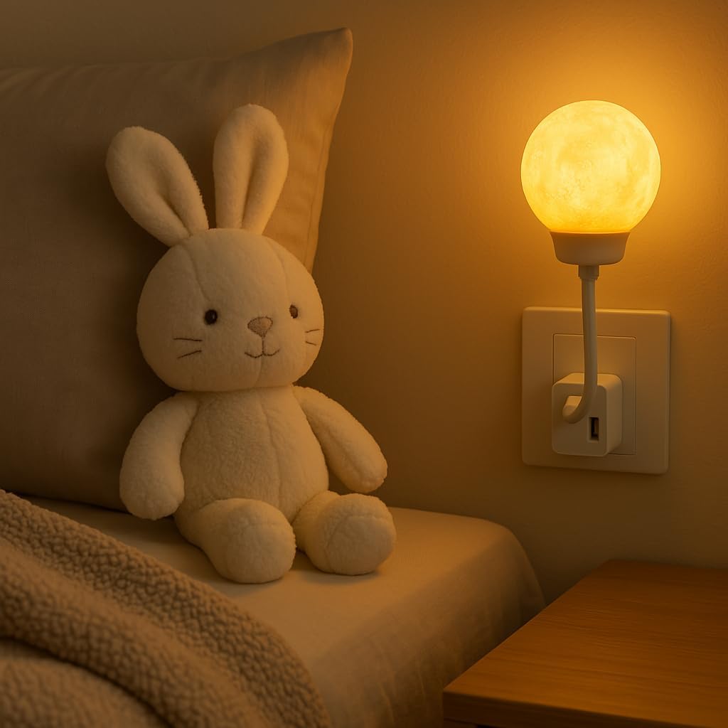 Smart Moon Night Light for Kids, USB Plug-in LED Lamp with 3-Color Dimming & Voice Control, Decorative Moon Nightlight for Bedroom & Bedside