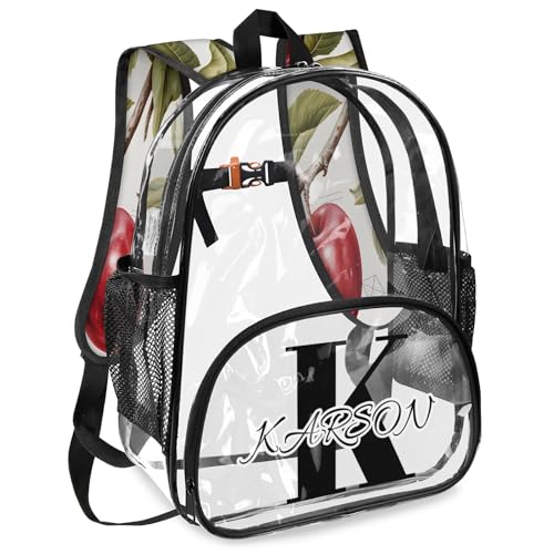Personalized Small Clear Backpack Stadium Approved Heavy Duty PVC Plastic Custom Red Apples Transparent Backpacks See Through Bag with Name, Fruit Apples2
