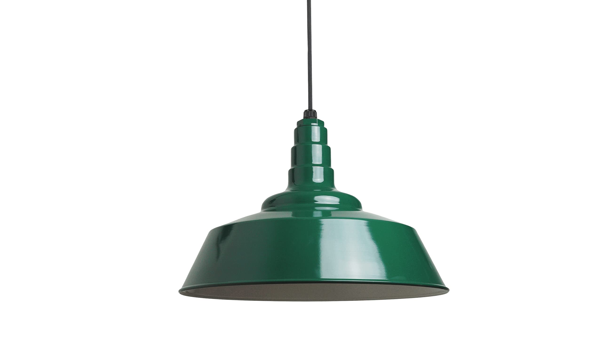 Steel Lighting Co. Manhattan Warehouse Light | Ceiling Mounted Pendant | 20 inch Dome | Black Cord | Large Steel Barn Light Made in America | Green Exterior/White Interior